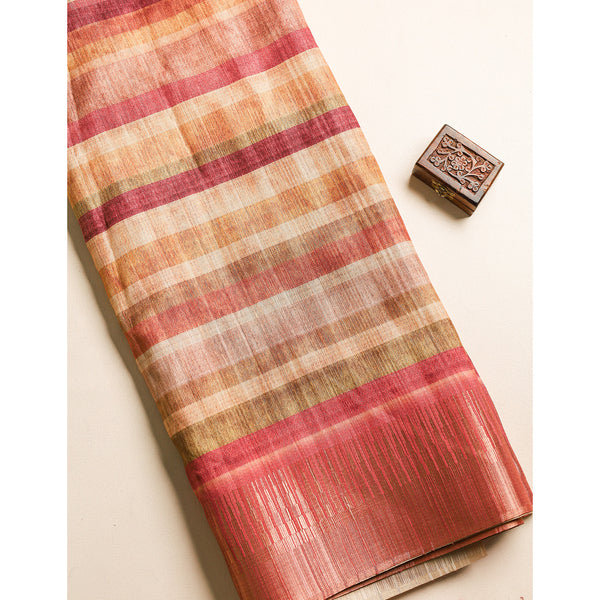 SEMI TUSSAR TEMPLE BORDER FABRIC