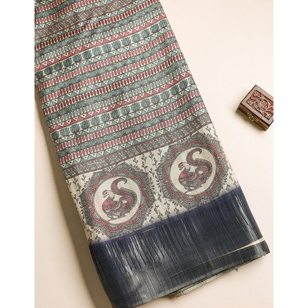 SEMI TUSSAR TEMPLE BORDER FABRIC