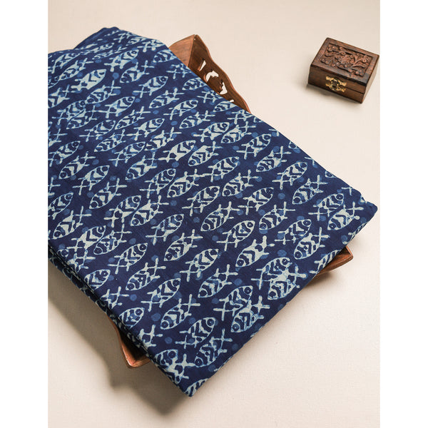 Indigo Handblock Printed Pure Cotton Fabric