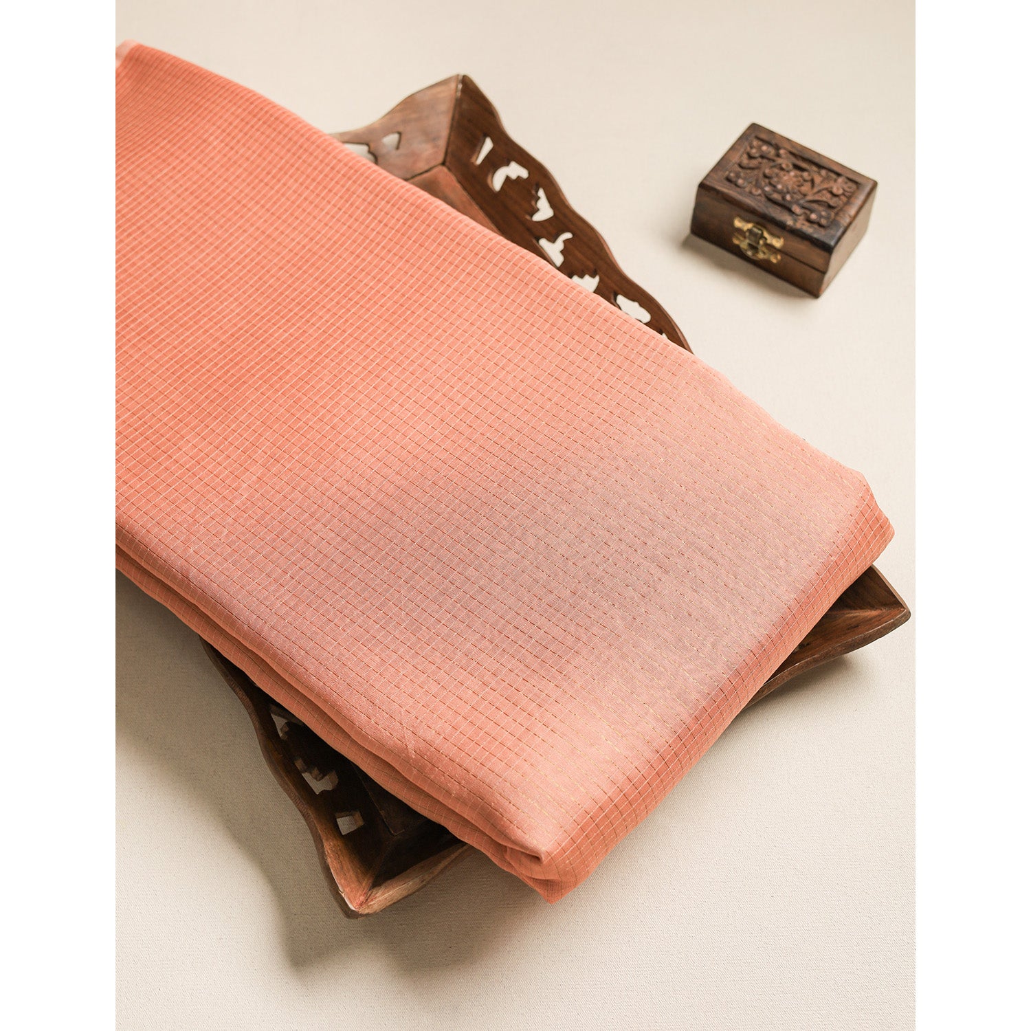 PURE CHANDERI GOLD MINI LUREX CHECKS FABRIC