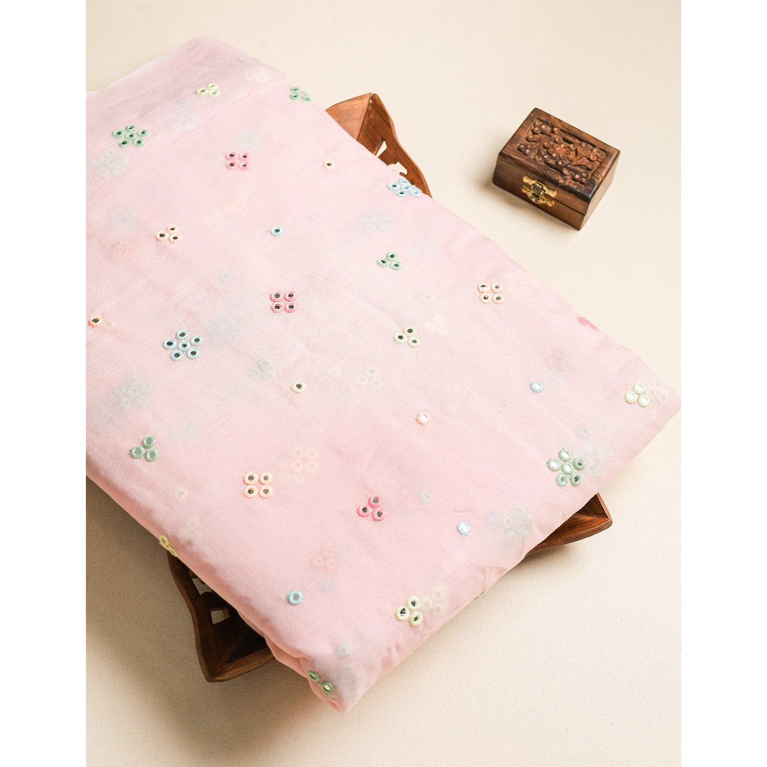 MUL CHANDERI MIRROR WORK FABRIC