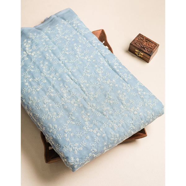 MUL CHANDERI EMBROIDERED FABRIC