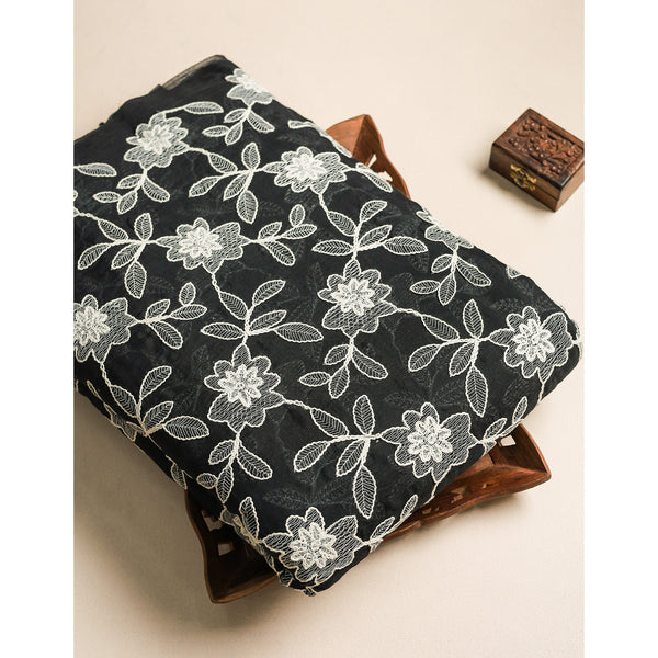 MUL CHANDERI EMBROIDERED FABRIC