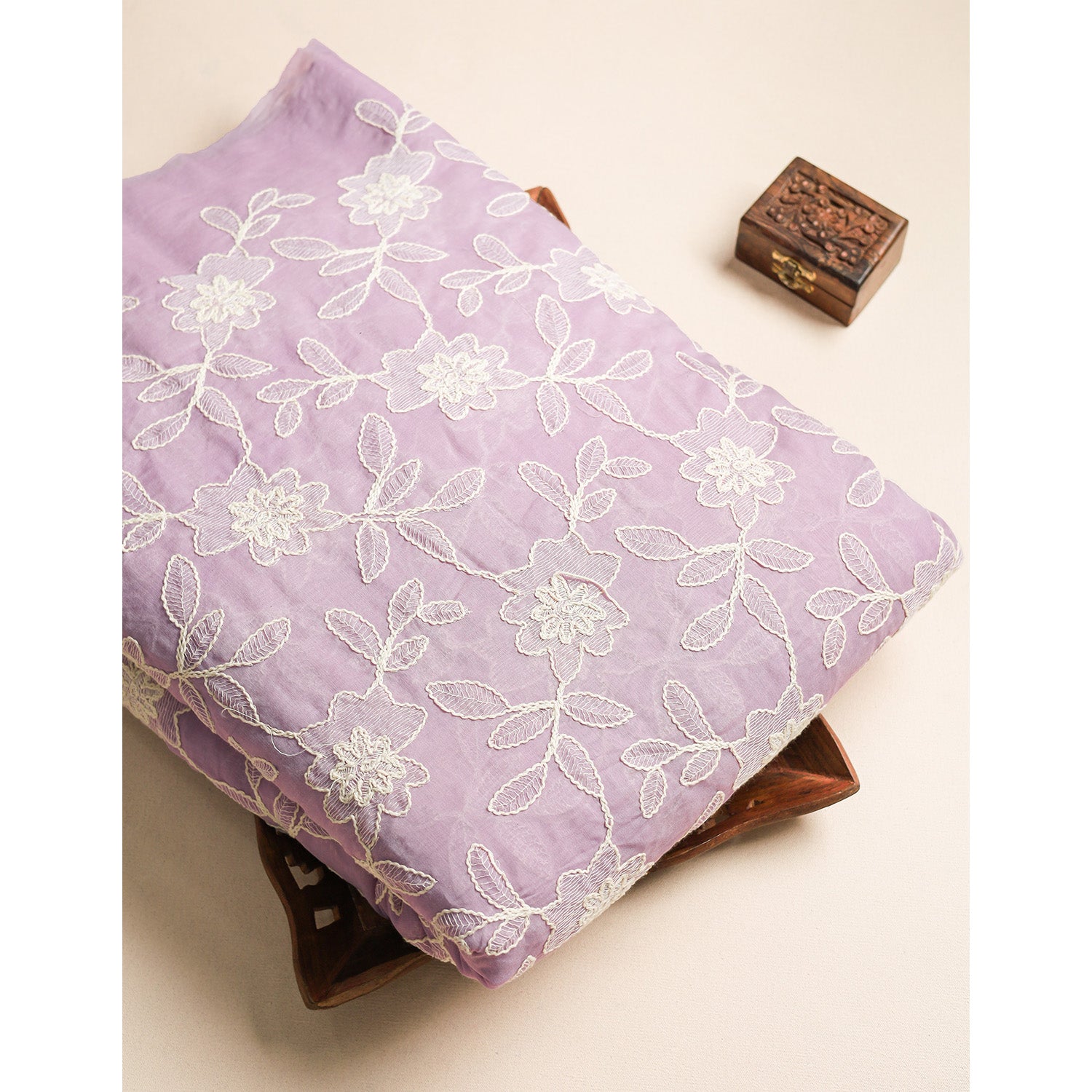 MUL CHANDERI EMBROIDERED FABRIC