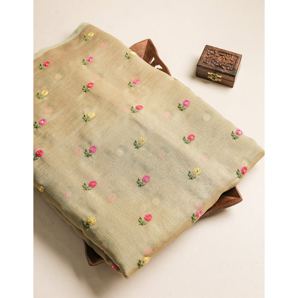 MUL CHANDERI EMBROIDERED FABRIC