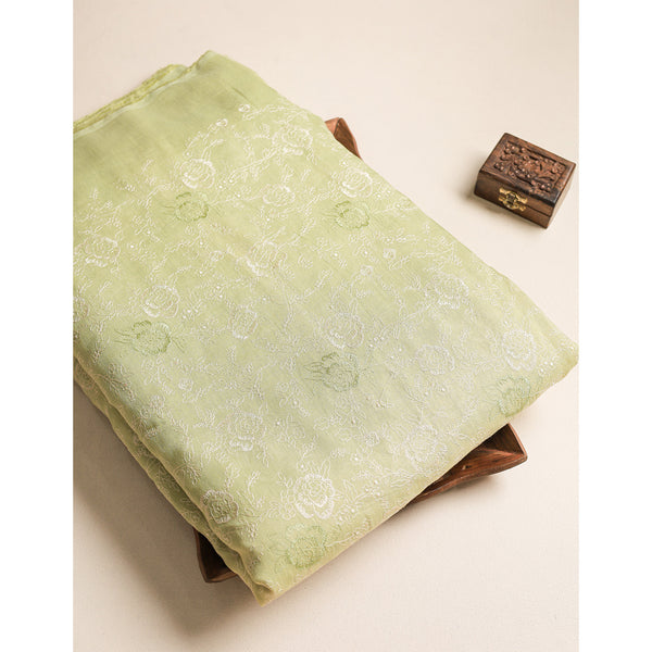 LINEN MUL CHANDERI EMBROIDERED FABRIC