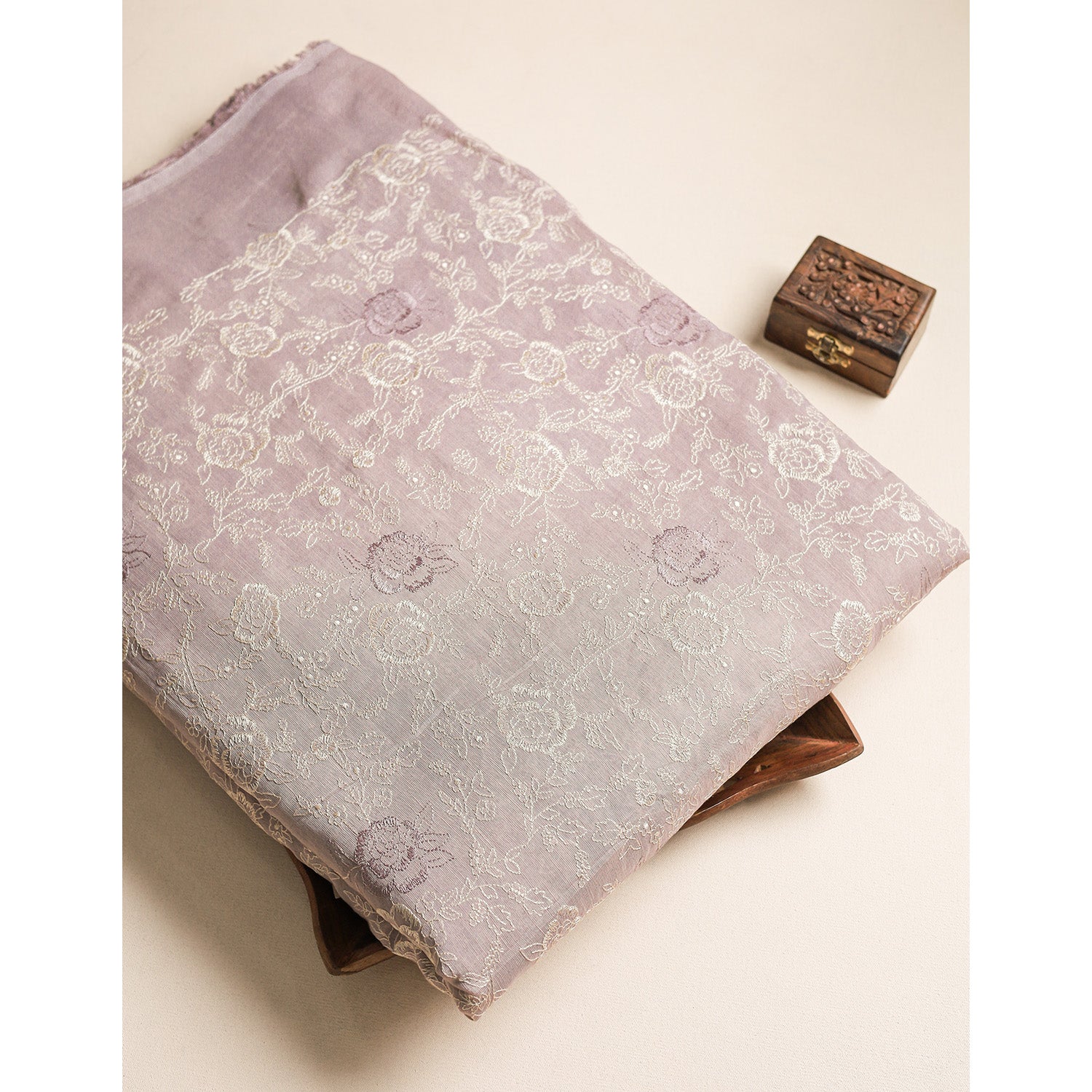 LINEN MUL CHANDERI EMBROIDERED FABRIC