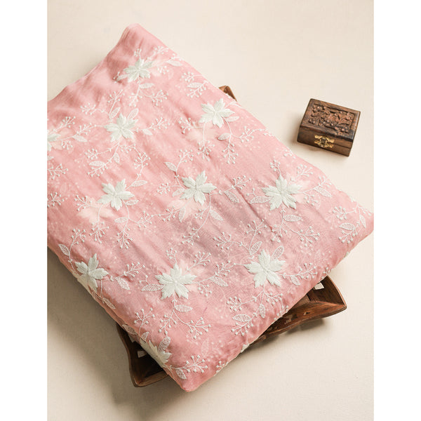 MUL CHANDERI EMBROIDERED FABRIC