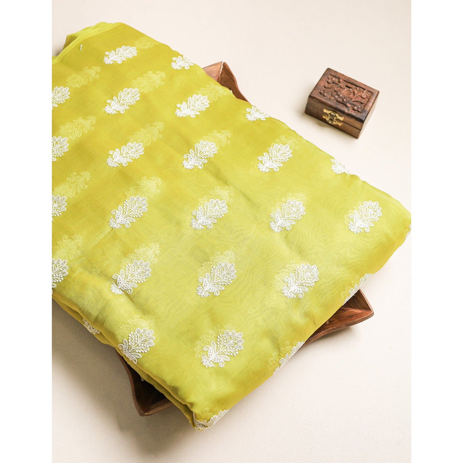 MUL CHANDERI EMBROIDERED FABRIC