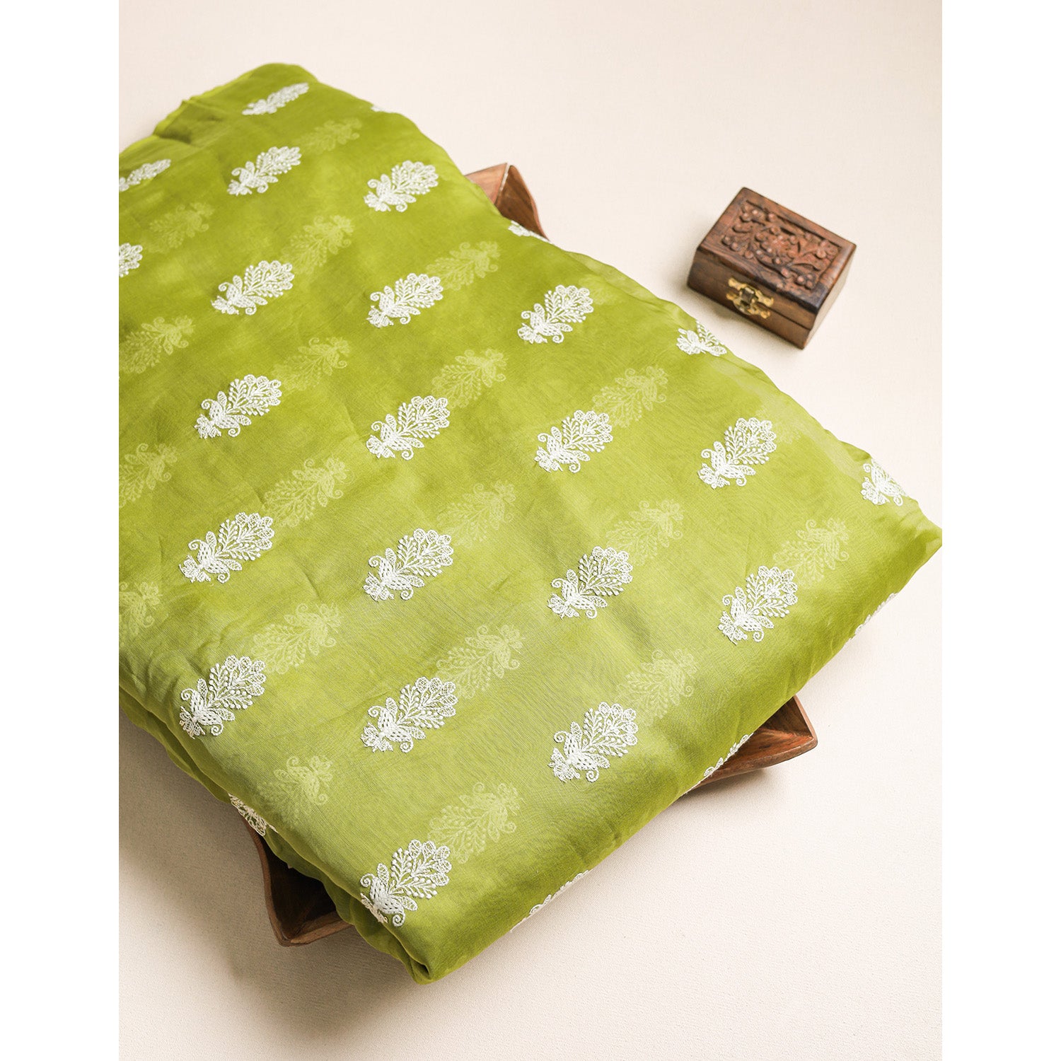 MUL CHANDERI EMBROIDERED FABRIC