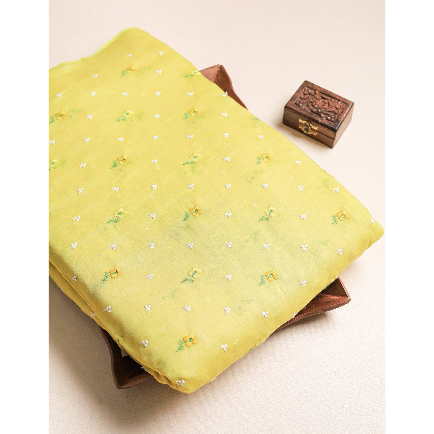 MUL CHANDERI EMBROIDERED FABRIC