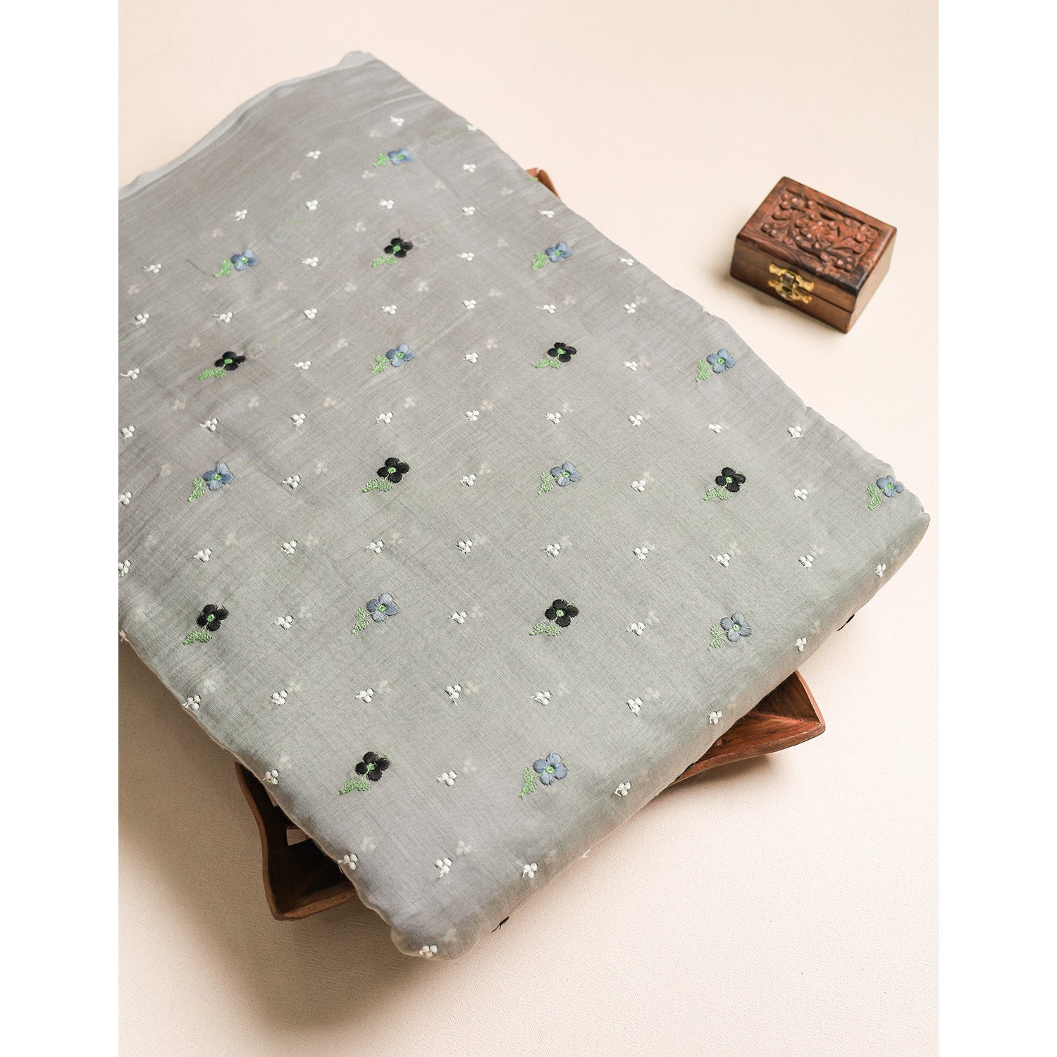 MUL CHANDERI EMBROIDERED FABRIC