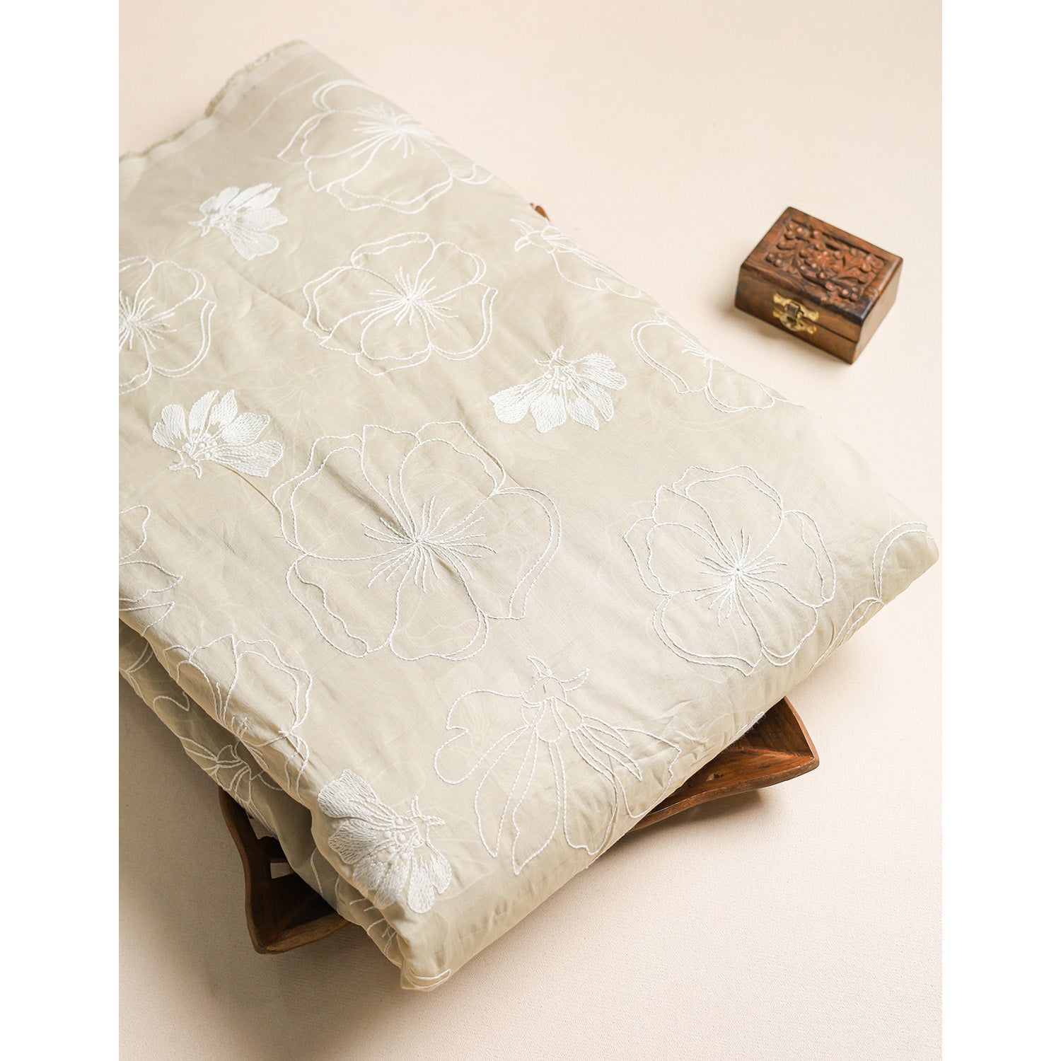 MUL CHANDERI EMBROIDERED FABRIC