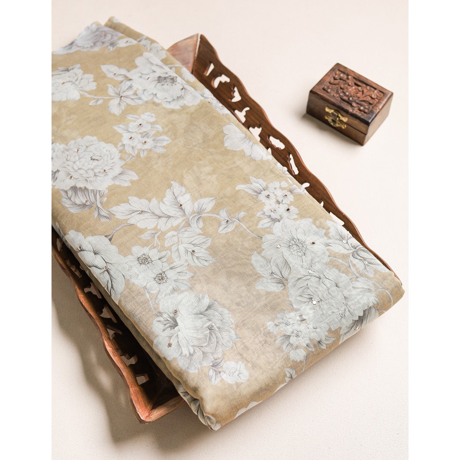 PURE MALAI CHANDERI MIRRORWORK FABRIC