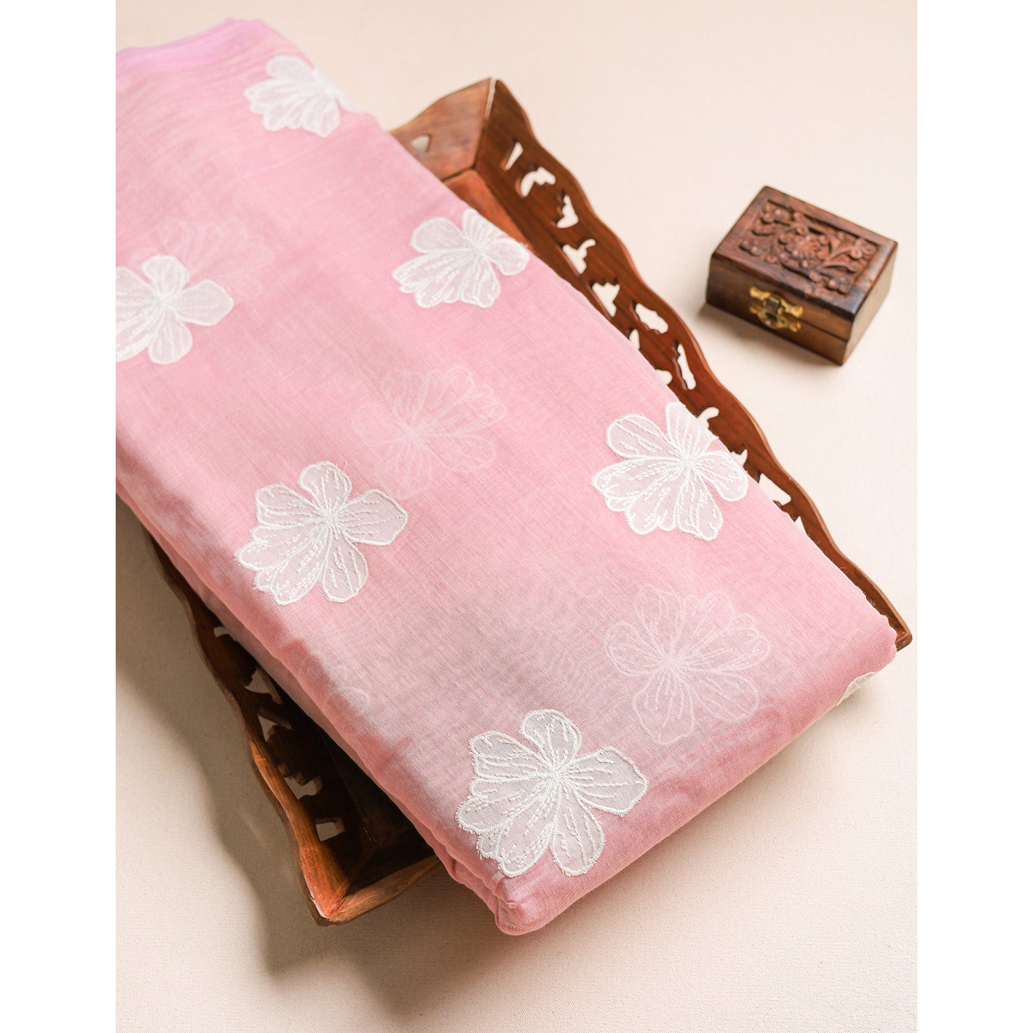 PURE MALAI CHANDERI EMBROIDERED FABRIC