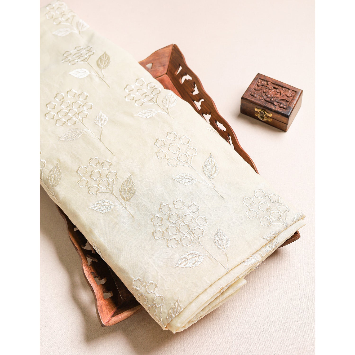 PURE MALAI CHANDERI EMBROIDERED FABRIC