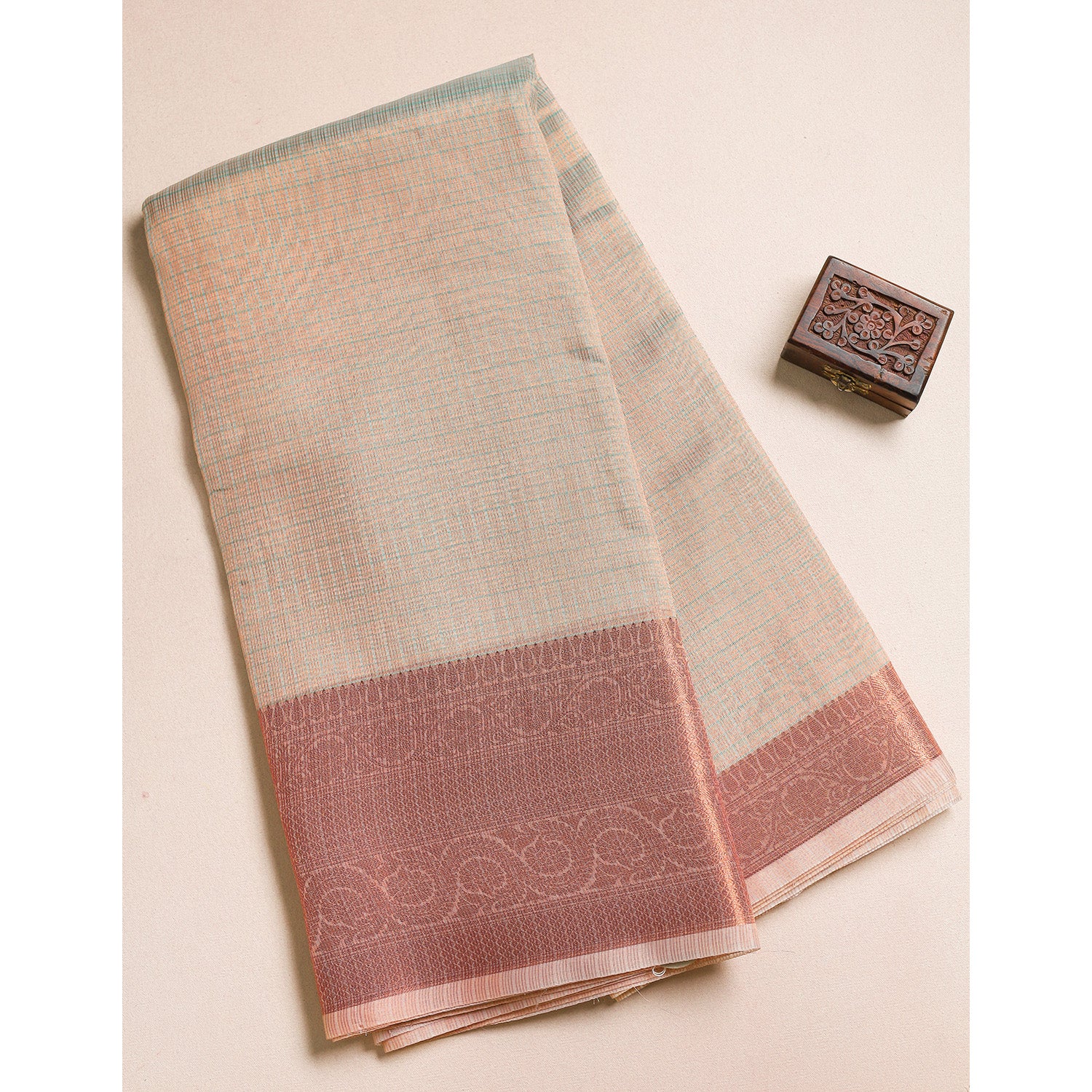 TISSUE SILK COPPER BORDER FABRIC
