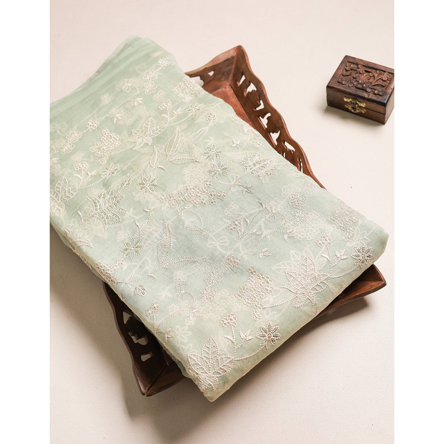 MALAI CHANDERI EMBROIDERED FABRIC