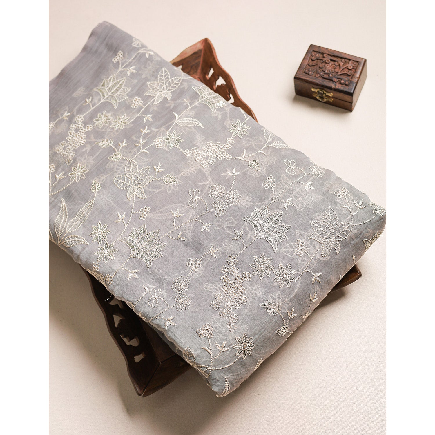 MALAI CHANDERI EMBROIDERED FABRIC