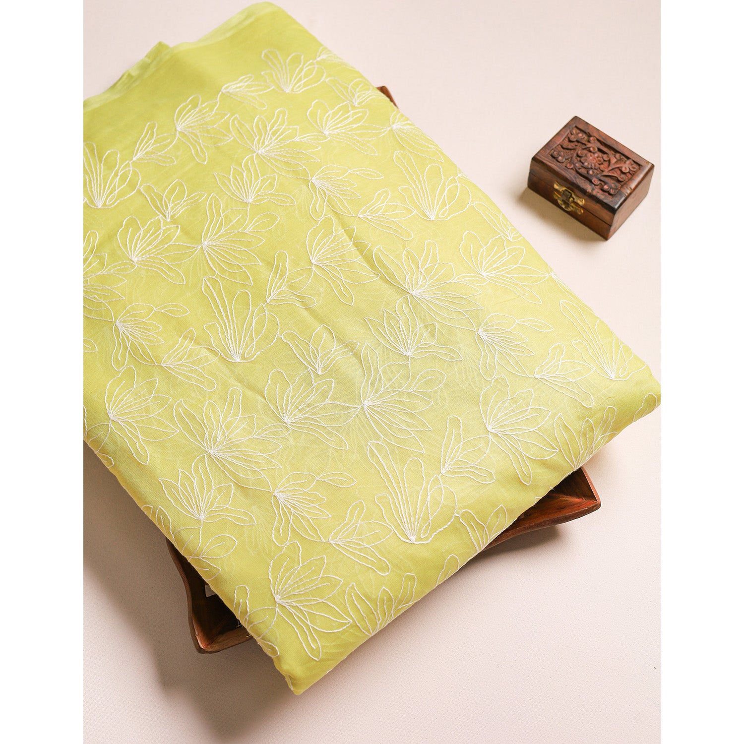 MUL CHANDERI EMBROIDERED FABRIC