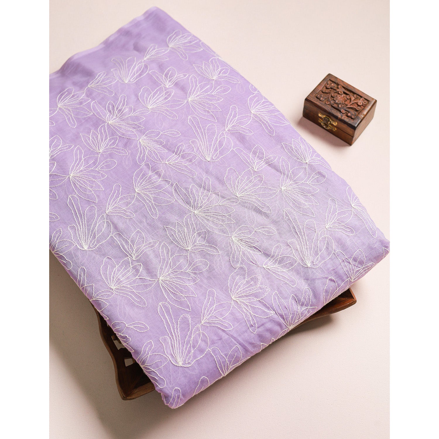 MUL CHANDERI EMBROIDERED FABRIC