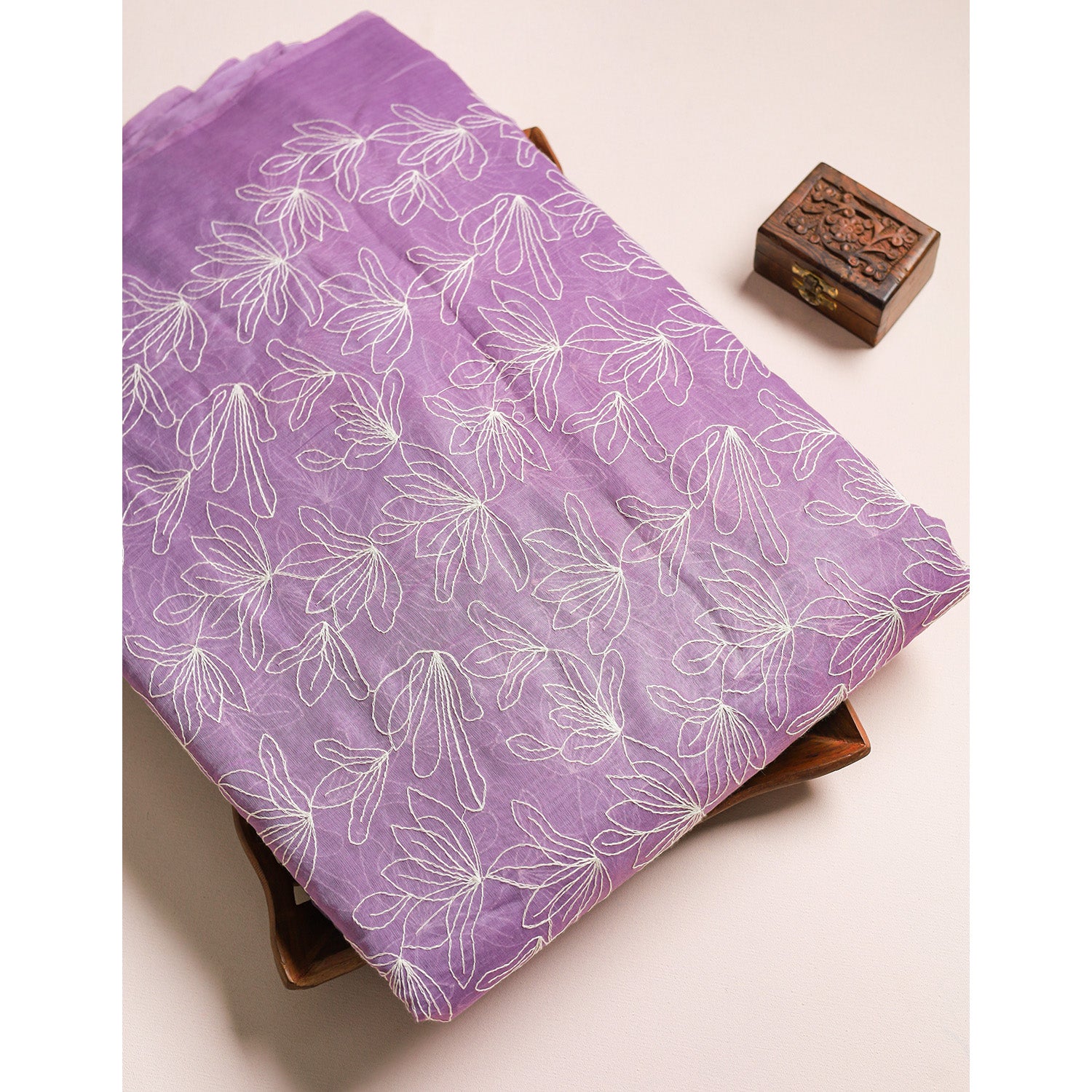 MUL CHANDERI EMBROIDERED FABRIC