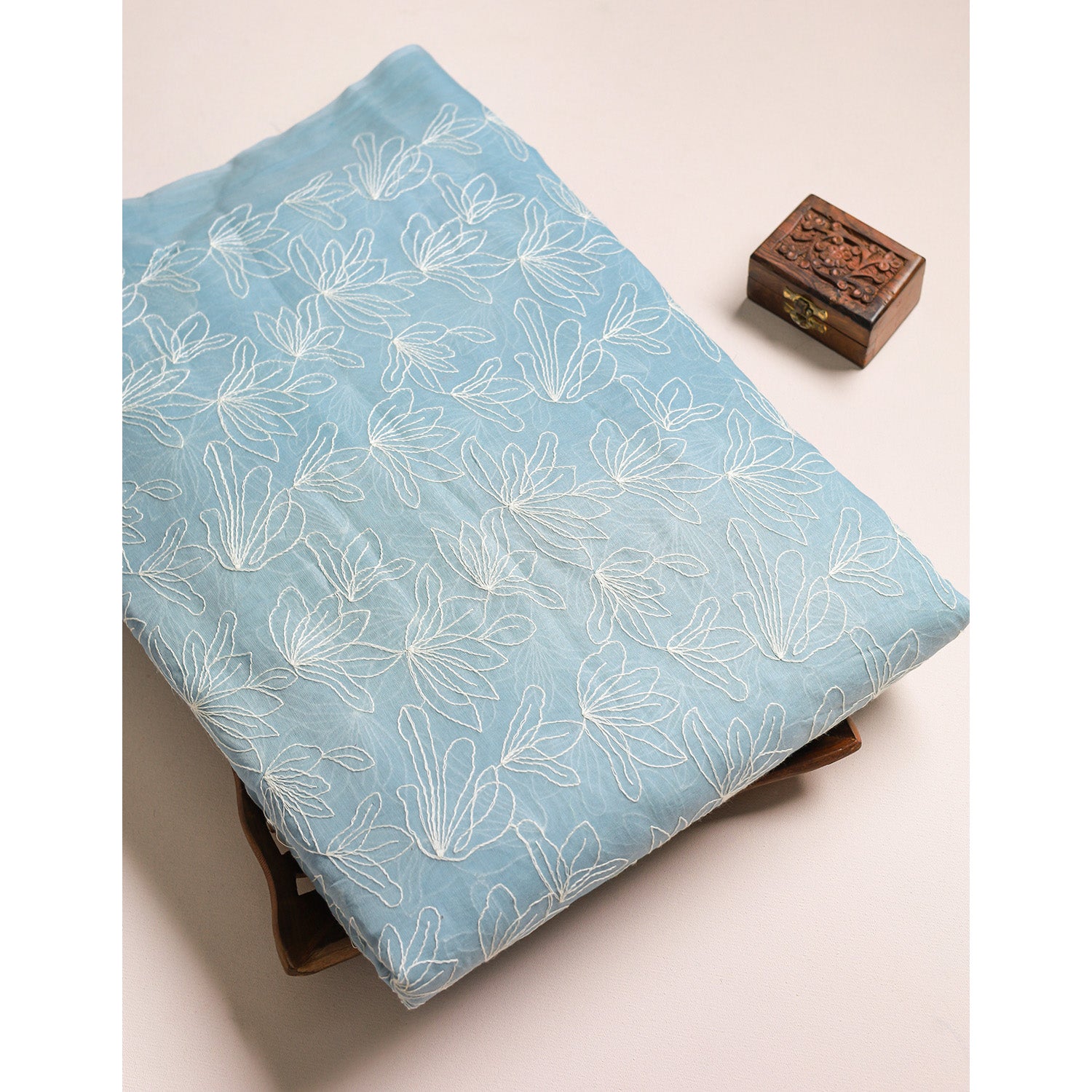 MUL CHANDERI EMBROIDERED FABRIC