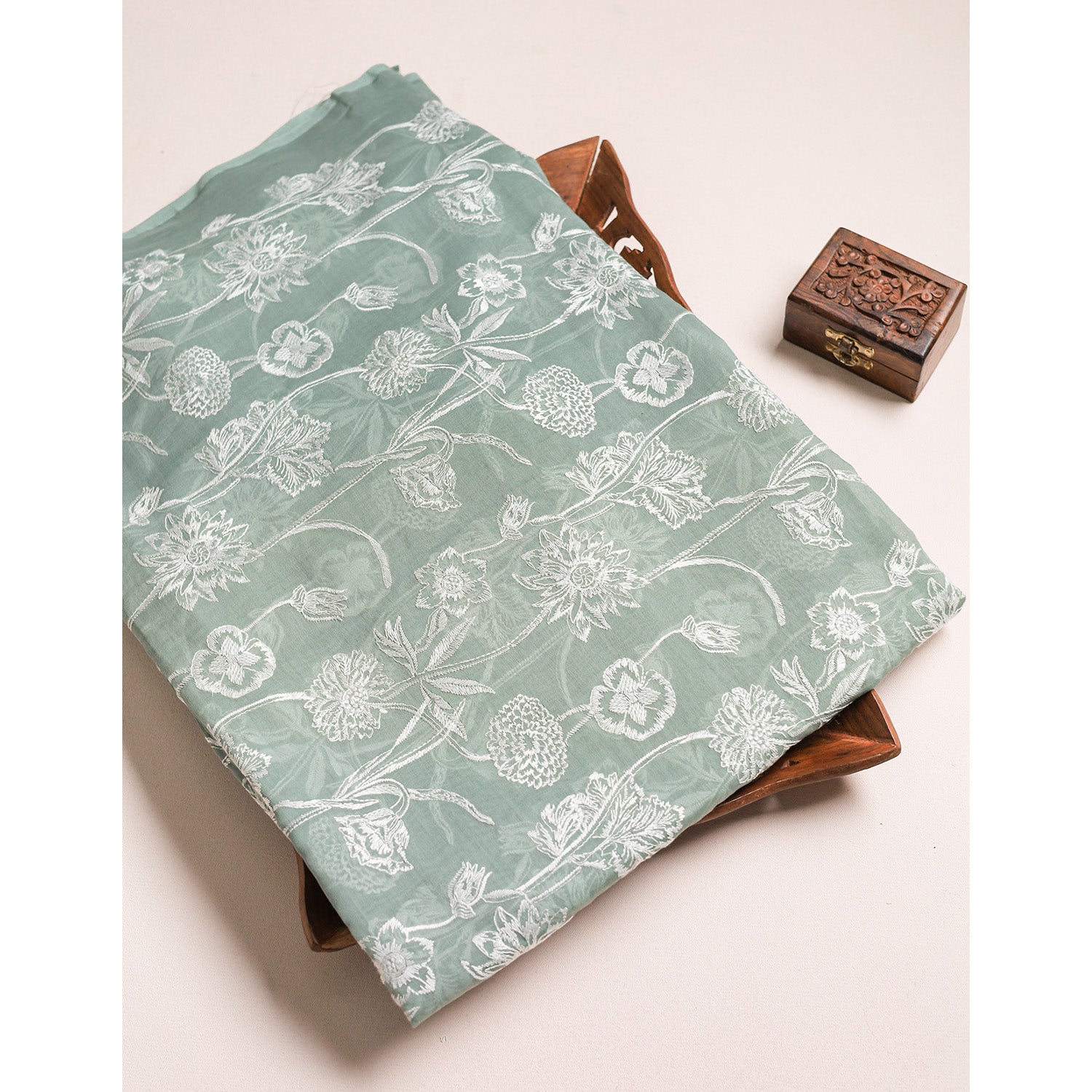 PURE MALAI CHANDERI EMBROIDERED FABRIC