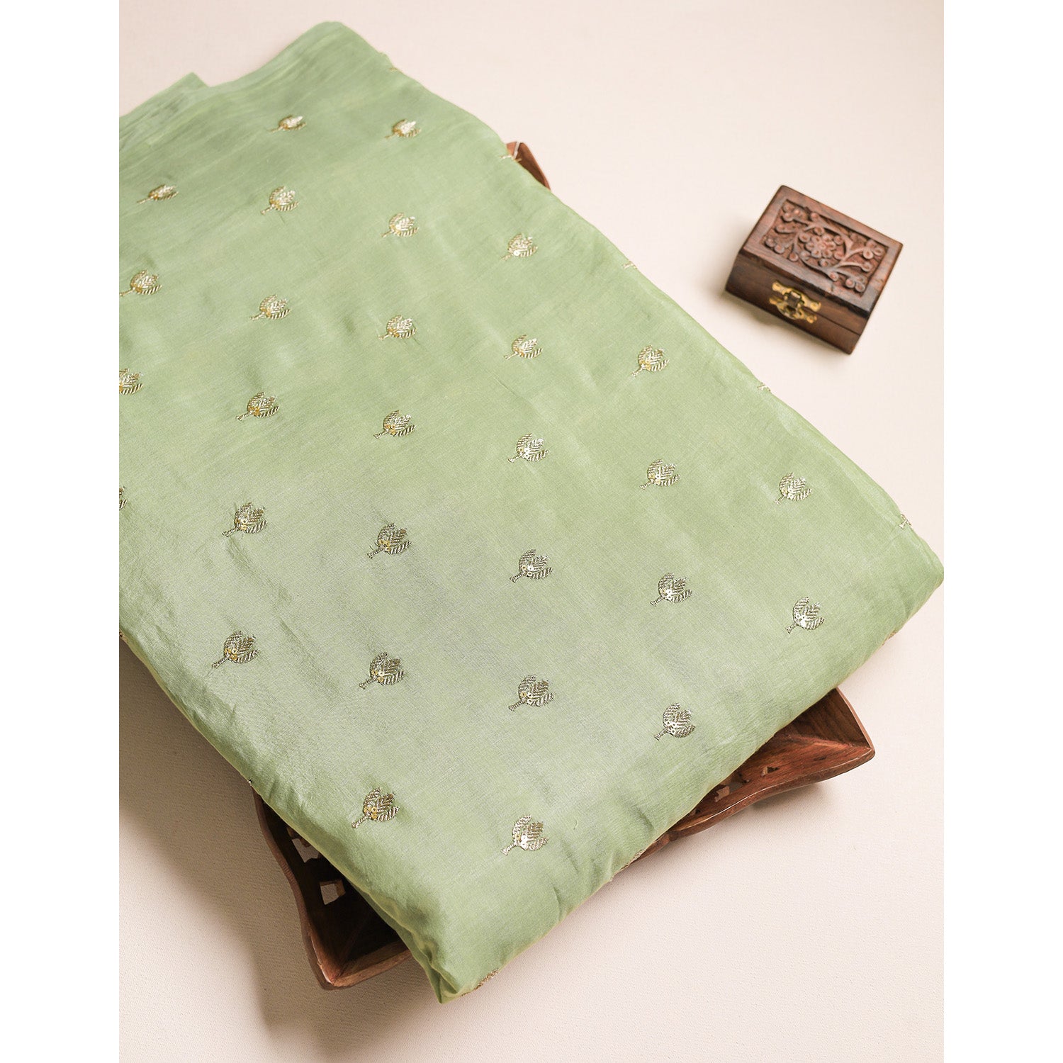 MALAI CHANDERI EMBROIDERED FABRIC