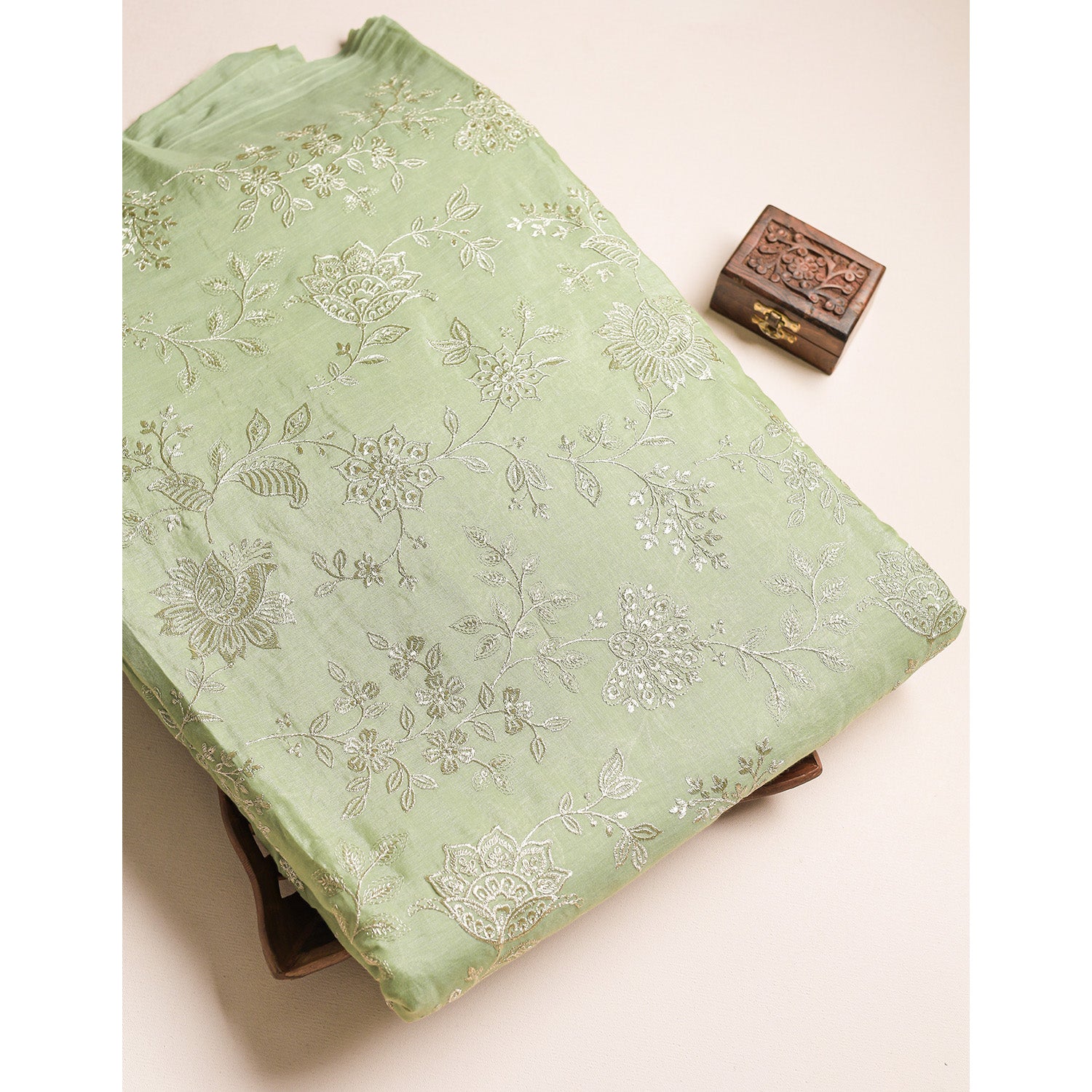 MALAI CHANDERI EMBROIDERED FABRIC