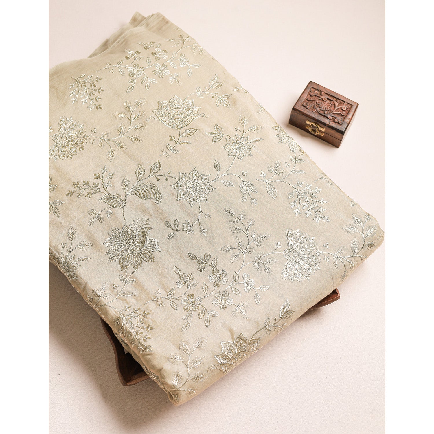 MALAI CHANDERI EMBROIDERED FABRIC