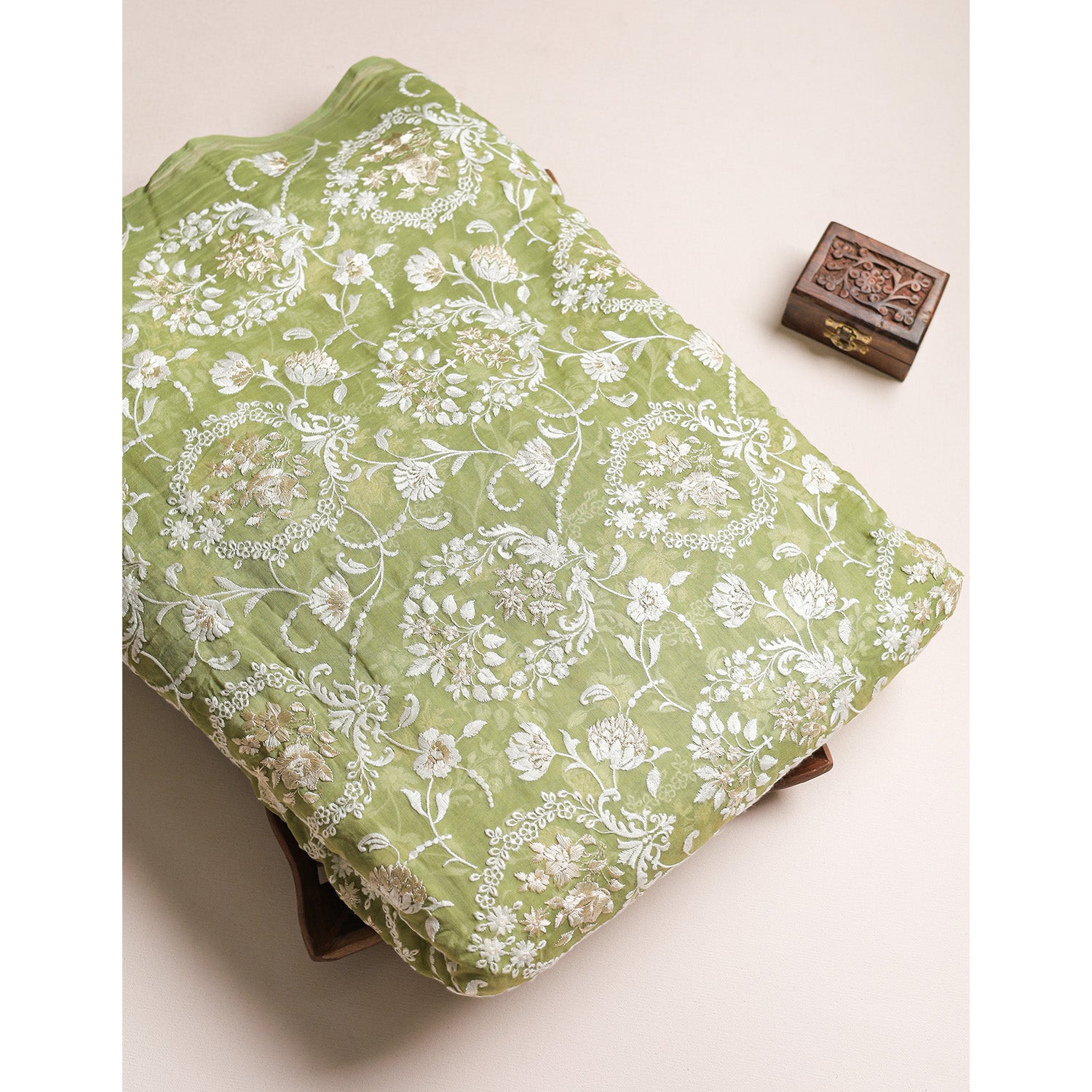 MALAI CHANDERI EMBROIDERED FABRIC