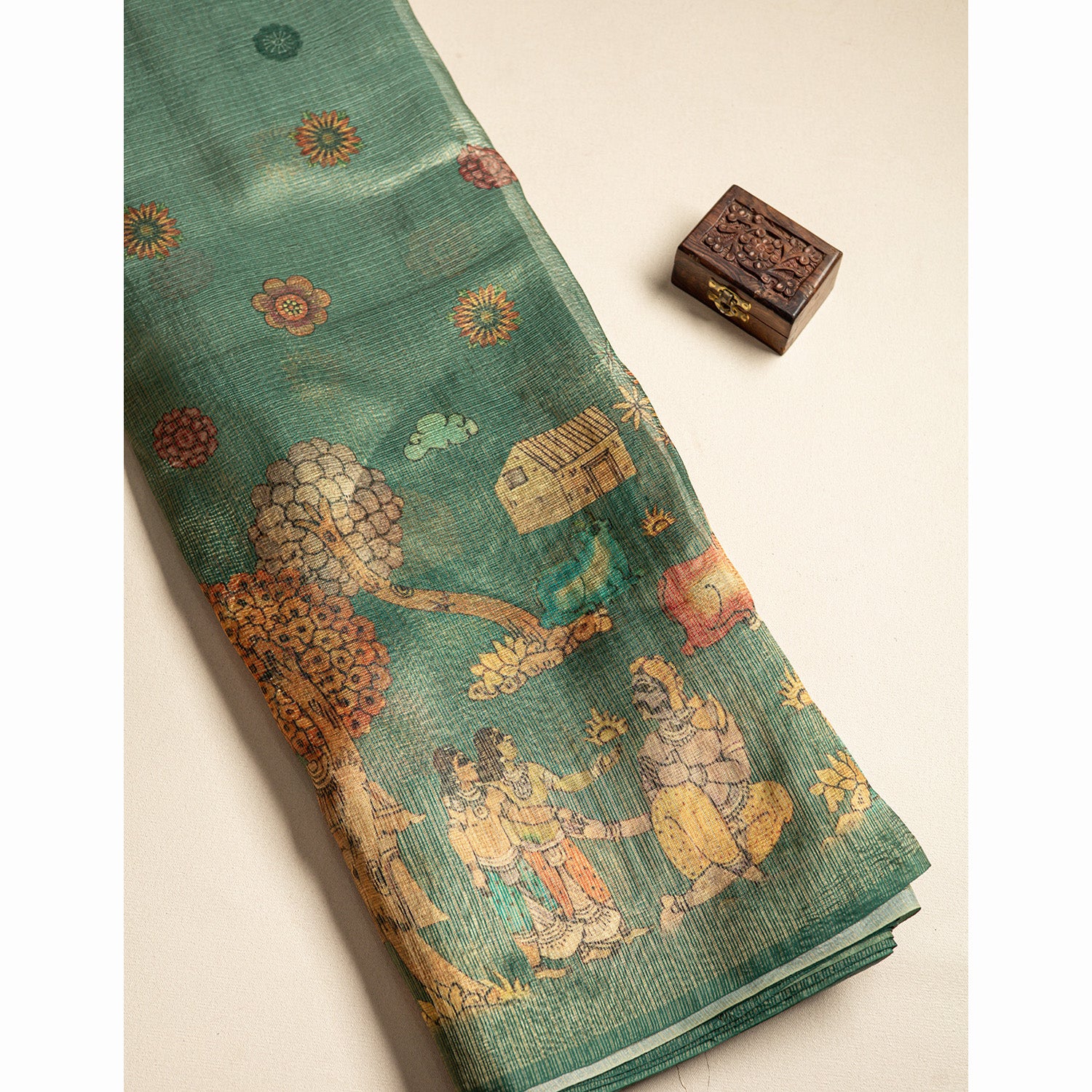 CRUSH TISSUE KALAMKARI PRINTED FABRIC