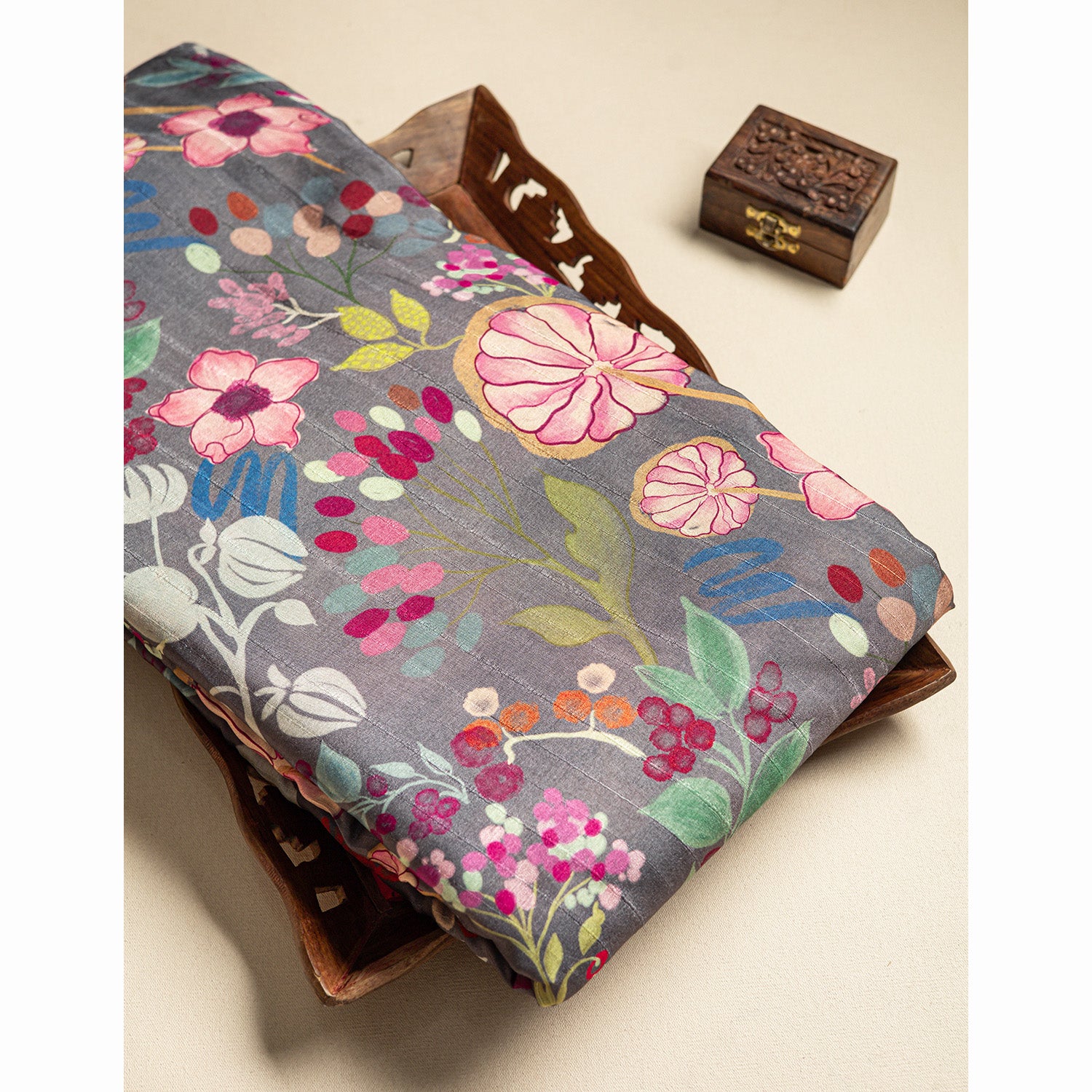 SEMI TUSSAR FLORAL PRINTED FABRIC