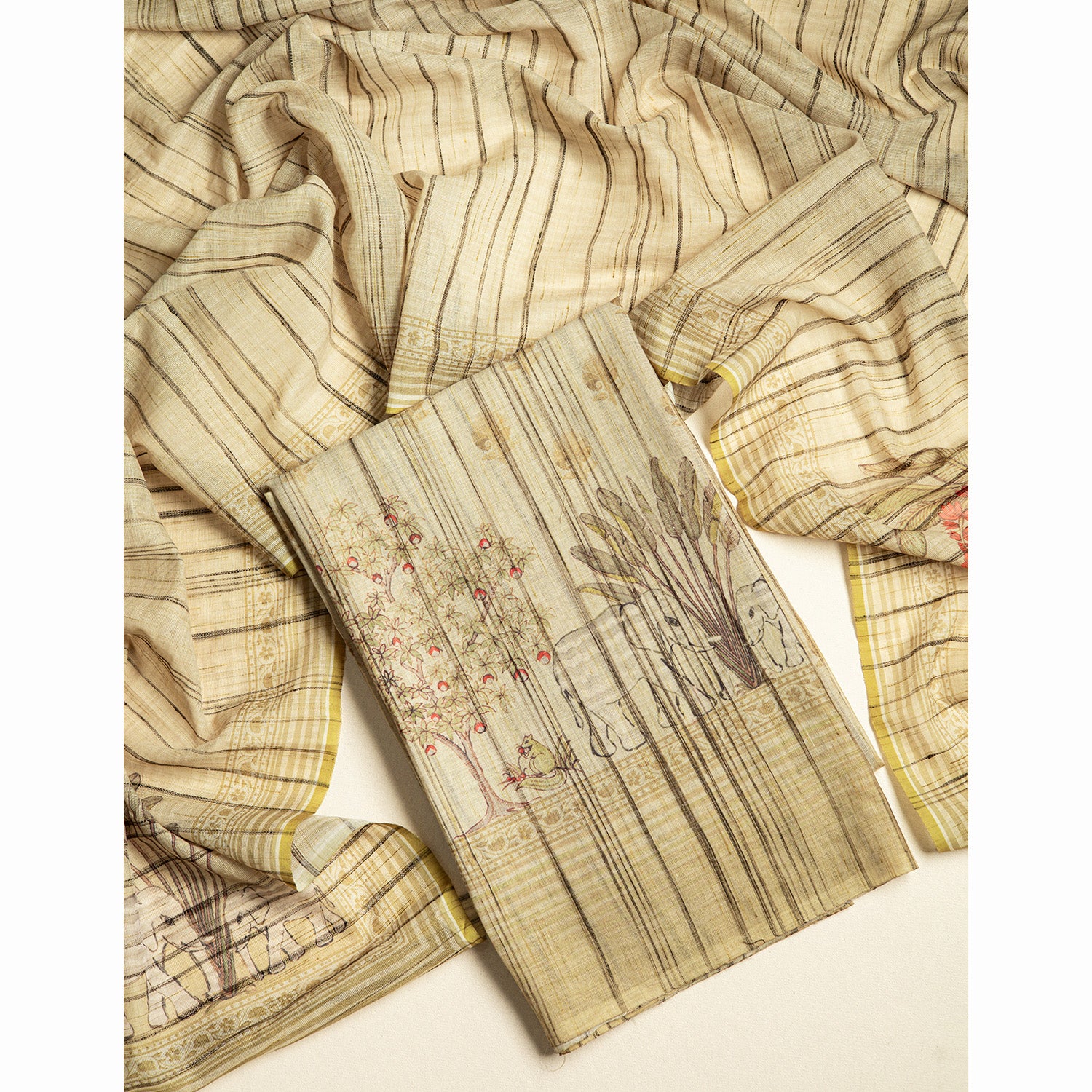 LINEN SLUB PRINTED SUIT SET