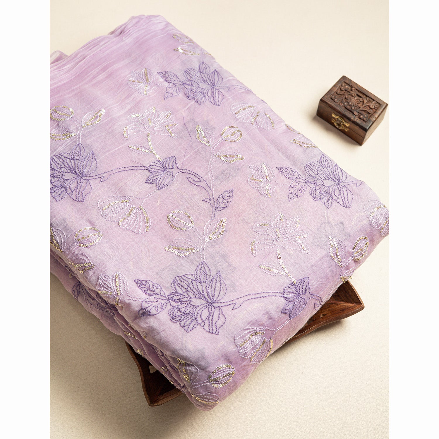 PURE MALAI CHANDERI EMBROIDERED FABRIC