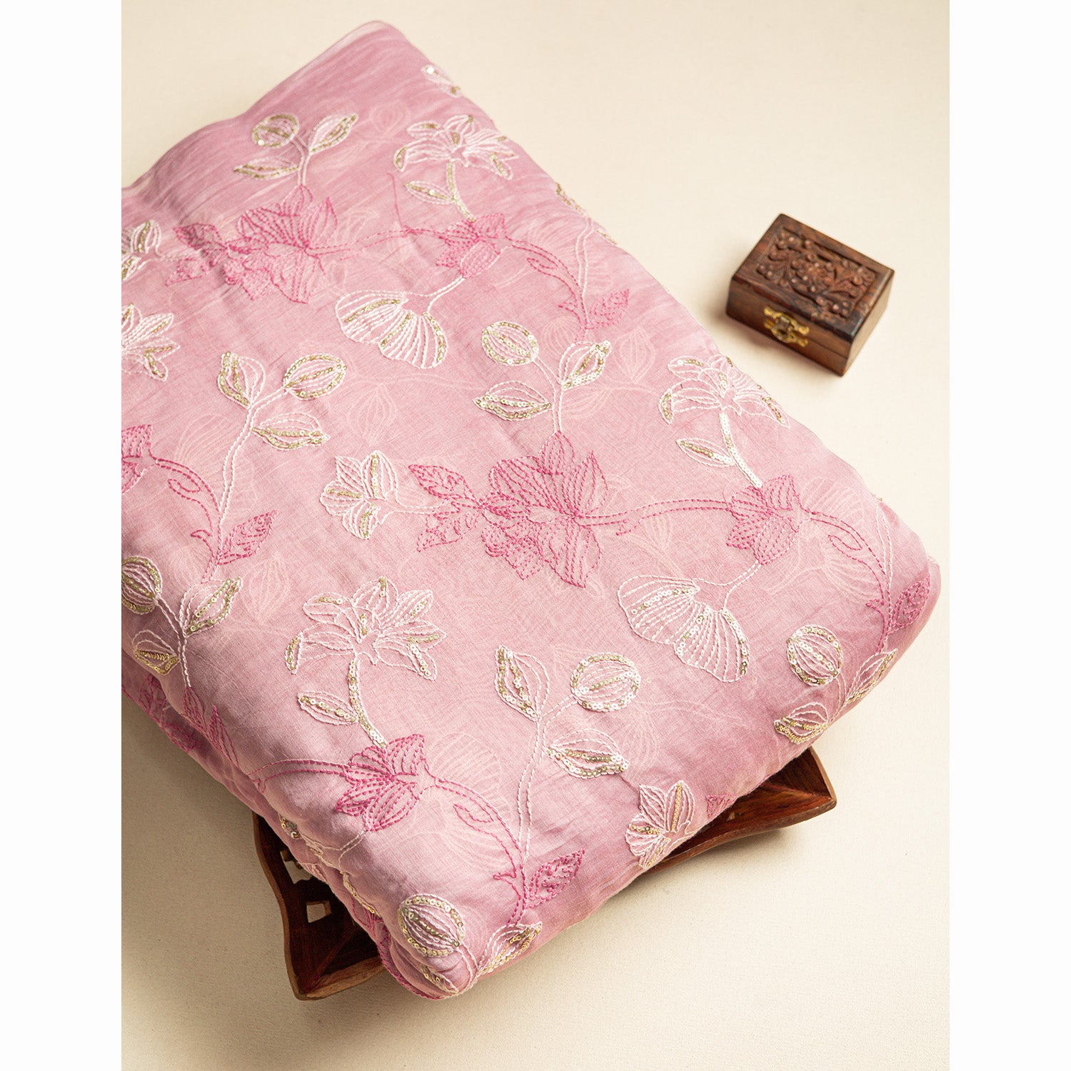 PURE MALAI CHANDERI EMBROIDERED FABRIC