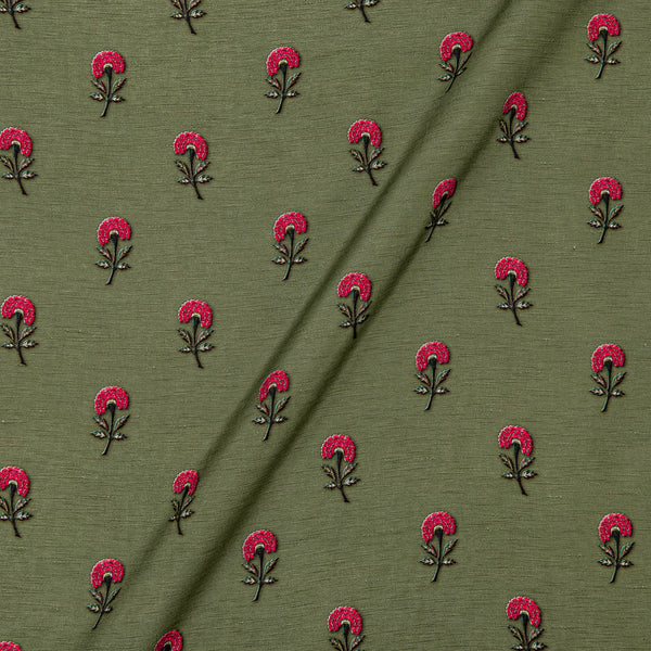 Viscose Raw Silk Laurel Green Colour Floral Print 43 Inches Width Fabric freeshipping - SourceItRight