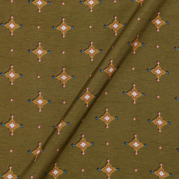 Viscose Raw Silk Mehndi Green Colour Geometric Print 43 Inches Width Fabric freeshipping - SourceItRight