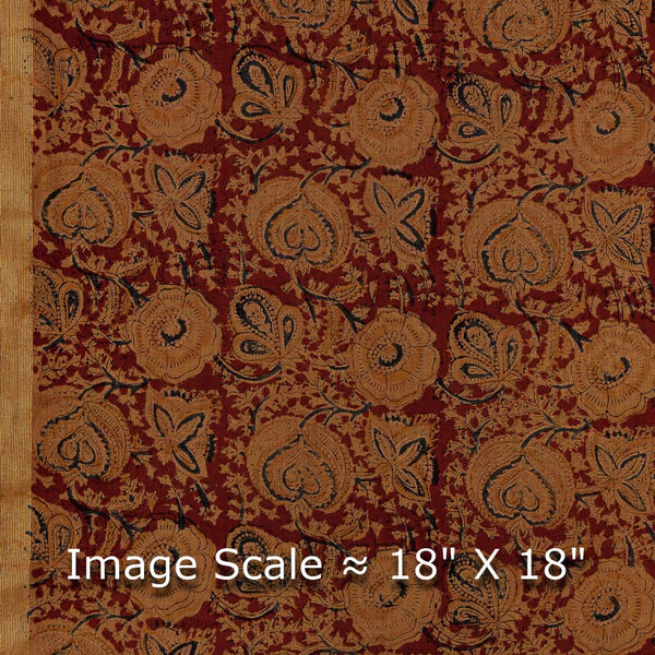 Buy Upscaled Cotton Brick Red Colour Beige Floral Jaal Print With Two Side Zari Border Natural Kalamkari Fabric Online 2074AMY