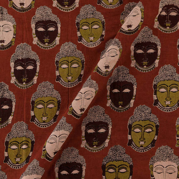 Cotton Brick Colour Buddha Face Motif Print Kalamkari Fabric Online 2186ND