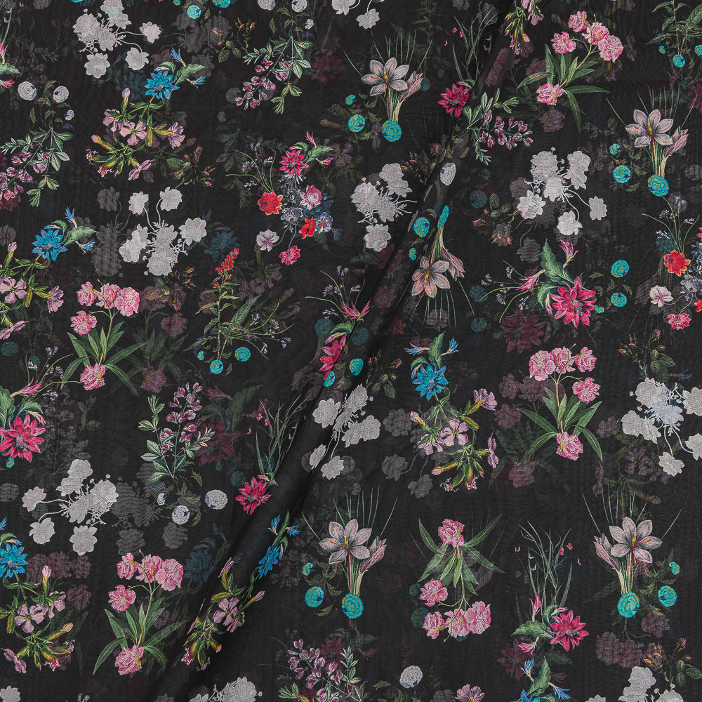 Black on Gray Floral Print Fabric Texture Picture