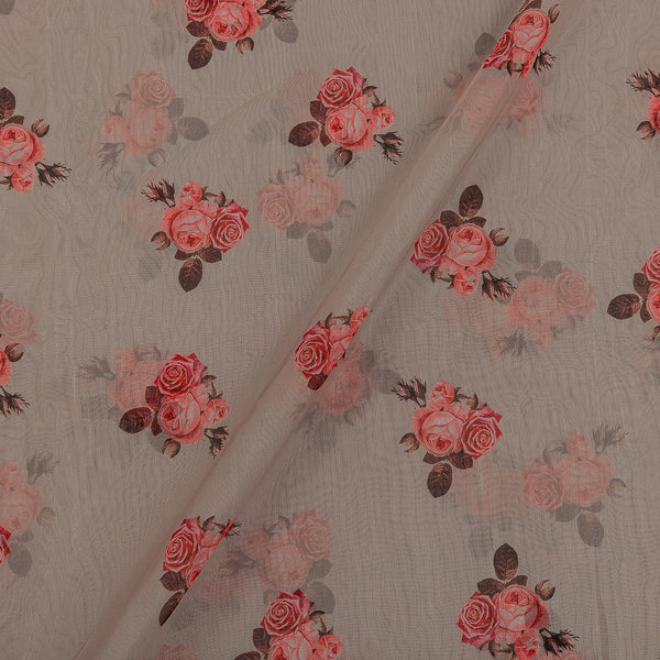 Organza Beige Colour 43 Inches Width Digital Floral Butta Print Poly Fabric freeshipping - SourceItRight