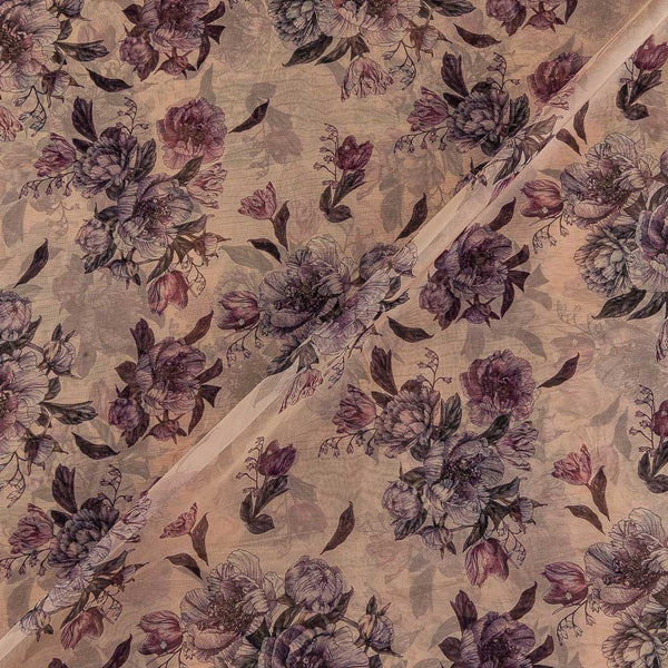 Buy Shimmer Organza Ivory Colour Digital Floral Print Fabric 2223FB Online