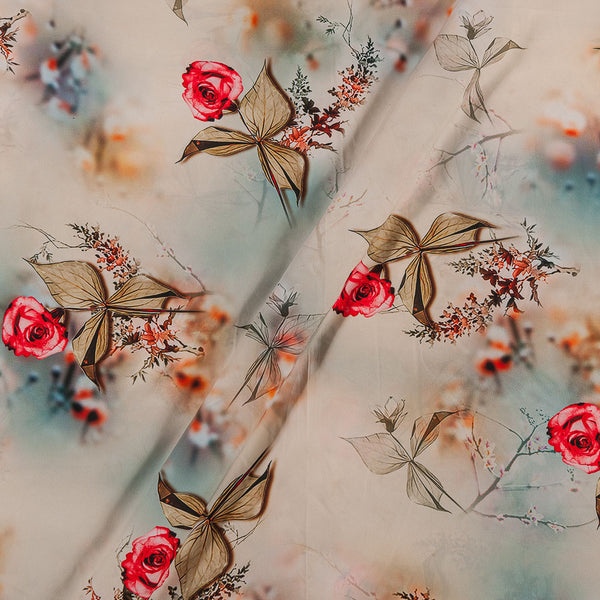 Crepe Type Cream White Colour 43 Inches width Digital Floral Print Flowy Fabric freeshipping - SourceItRight