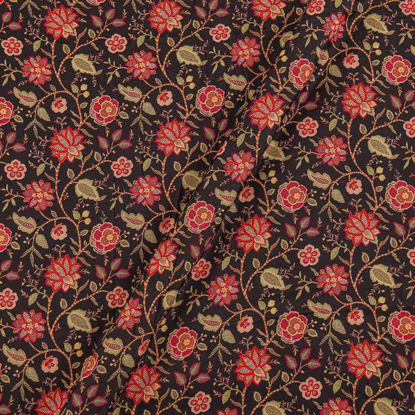 Buy Premium Digital Twill Dobby Carbon Black Colour Floral Jaal Print Poly Fabric Online 2298AL