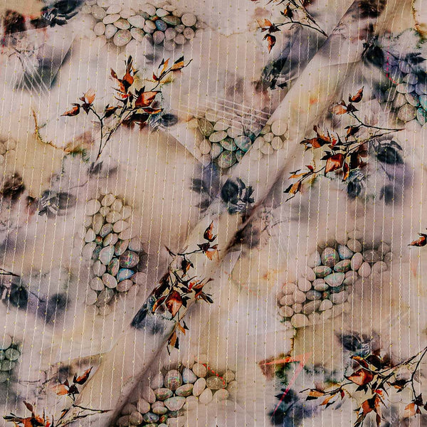 Crepe Type Off White Colour Digital Floral Jaal Print Tikki & Thread Embroidered Flowy 42 Inches Fabric freeshipping - SourceItRight