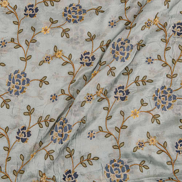 Buy Tikki Embroidered on Aqua Colour Digital Floral Prints Viscose Chinon Fabric Online 3008F