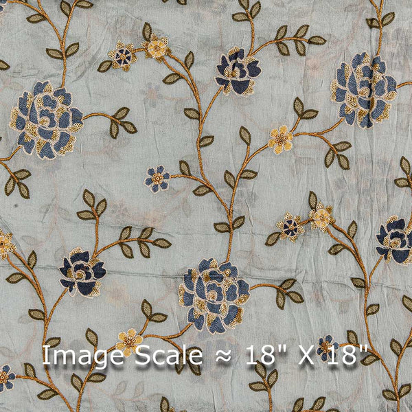 Buy Tikki Embroidered on Aqua Colour Digital Floral Prints Viscose Chinon Fabric Online 3008F
