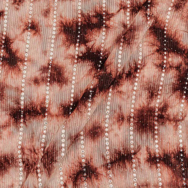 Georgette Off White & Plum Colour Tie & Dye with Artificial Mirror Embroidered 43 Inches Width Fabric. freeshipping - SourceItRight